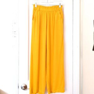 Helium London Bright Yellow Rayon Paperbag Waist Pants with Pockets